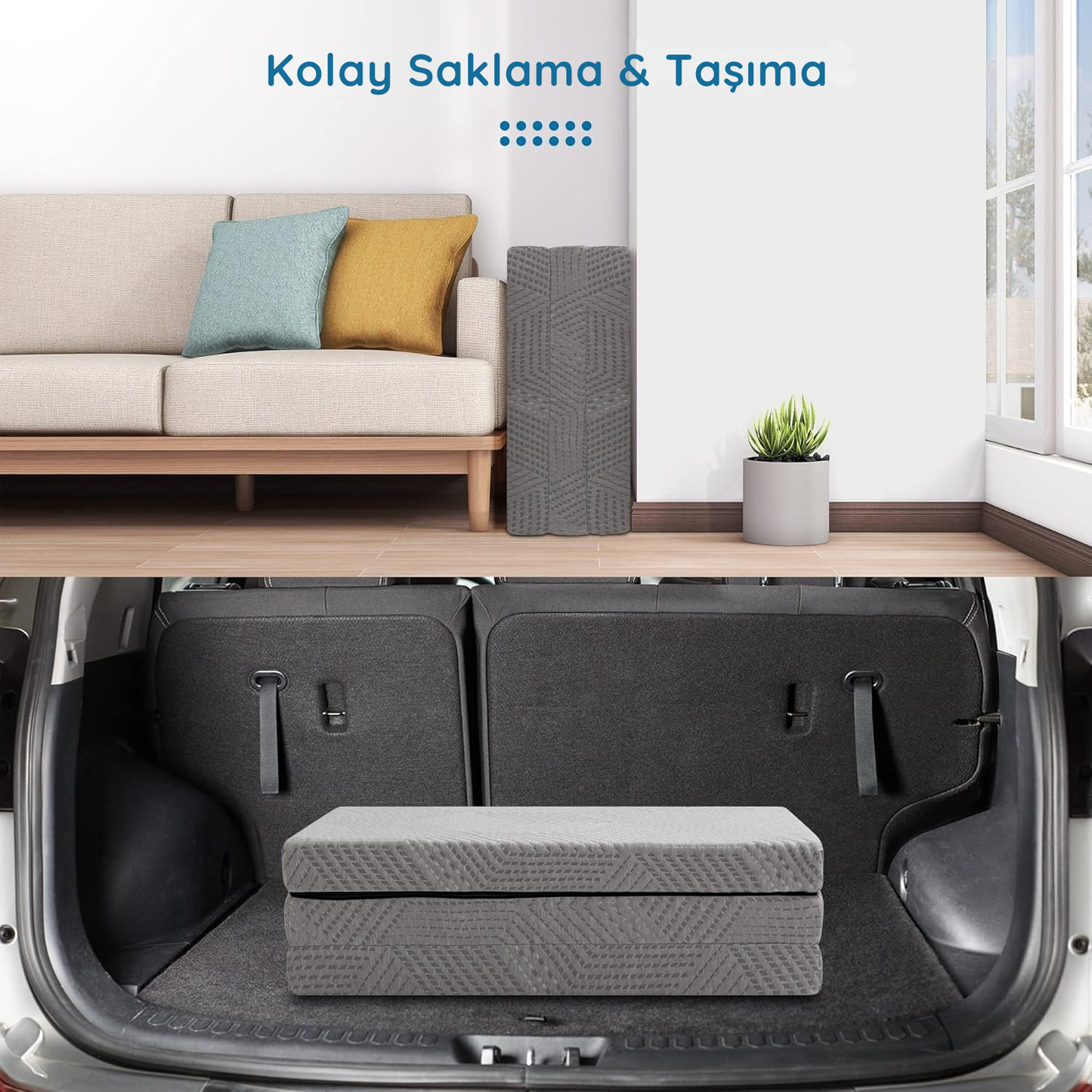 80x200 cm Katlanır Yatak - Gri - Yıkanabilir Kılıflı - Misafir & Kamp Yatağı - HEMNES Uyumlu