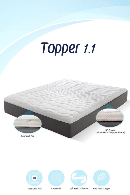 Topper 1.1 - Konfor Arttırıcı Yatak Pedi - Kuş Tüyü Soft Sünger - www.maviayyatak.com