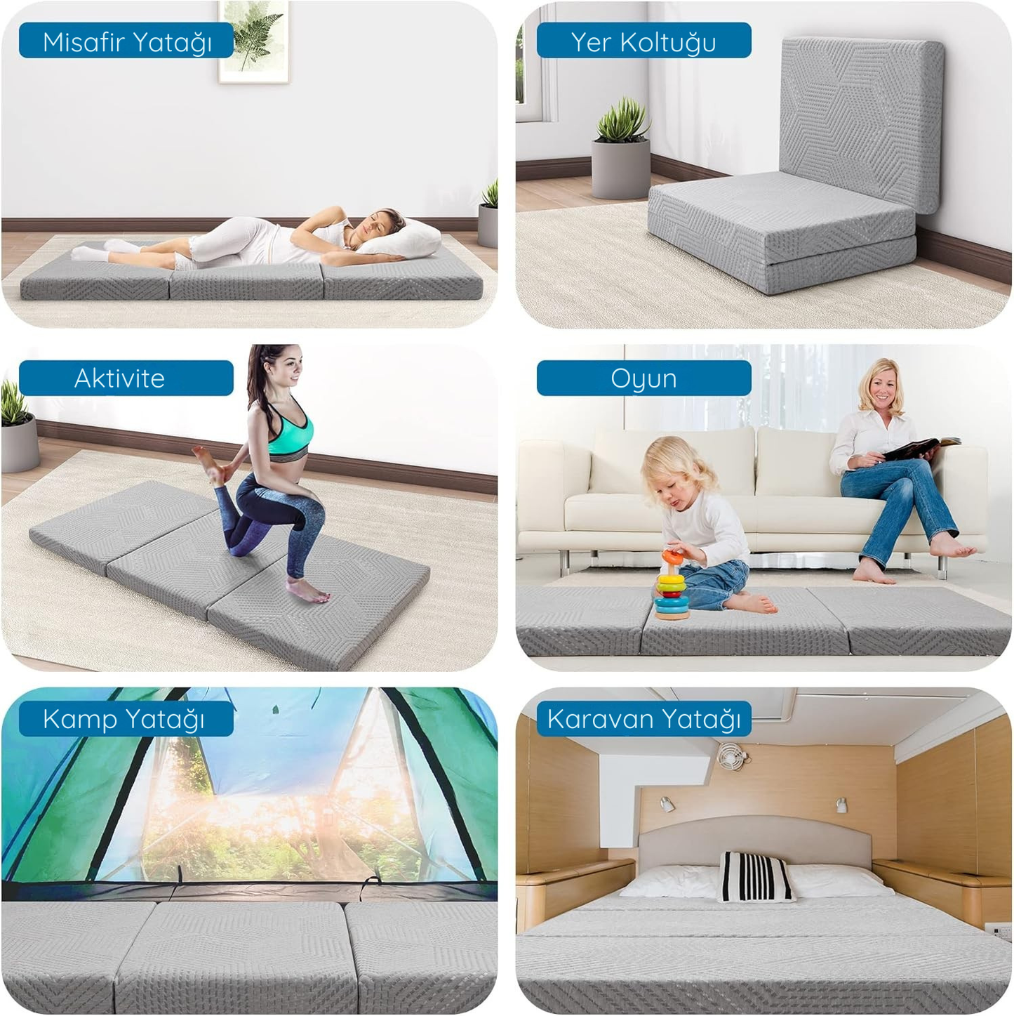 80x200 cm Katlanır Yatak - Gri - Yıkanabilir Kılıflı - Misafir & Kamp Yatağı - HEMNES Uyumlu