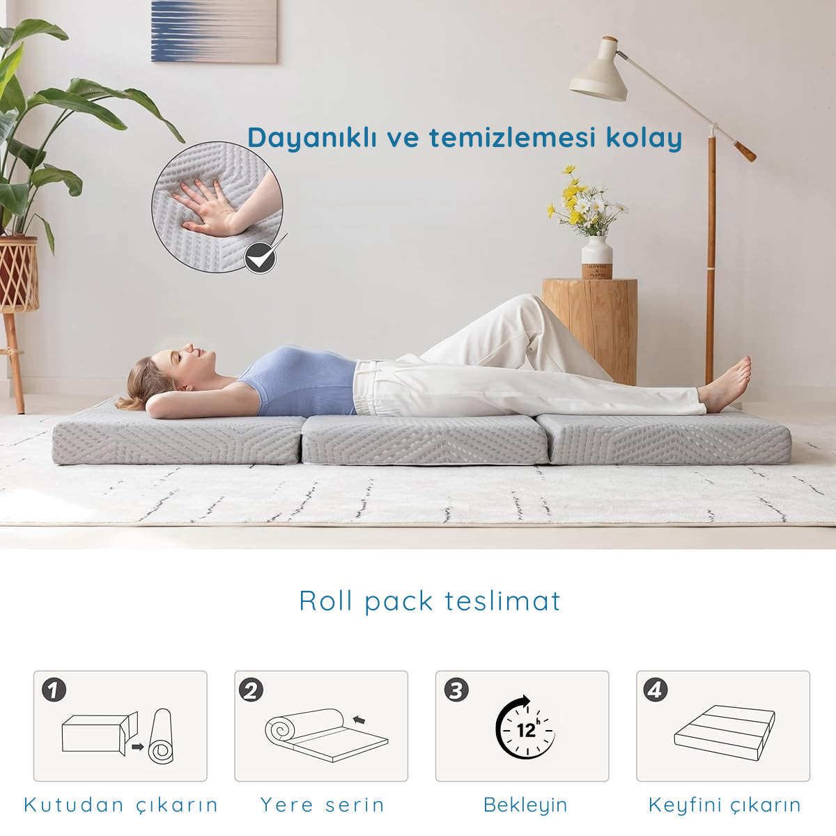 80x200 cm Katlanır Yatak - Gri - Yıkanabilir Kılıflı - Misafir & Kamp Yatağı - HEMNES Uyumlu