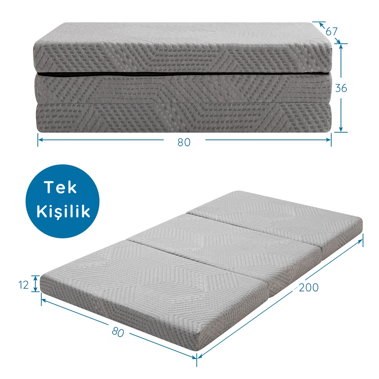 80x200 cm Katlanır Yatak - Gri - Yıkanabilir Kılıflı - Misafir & Kamp Yatağı - HEMNES Uyumlu