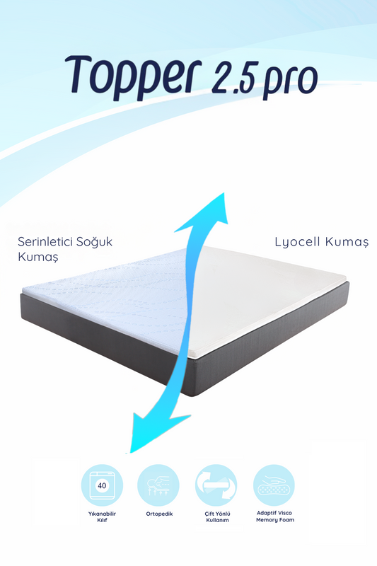 Topper 2.5 Pro - Serinletici Soğuk ve Lyocell Kılıflı Adaptif Visco Yatak Pedi - Memory Foam