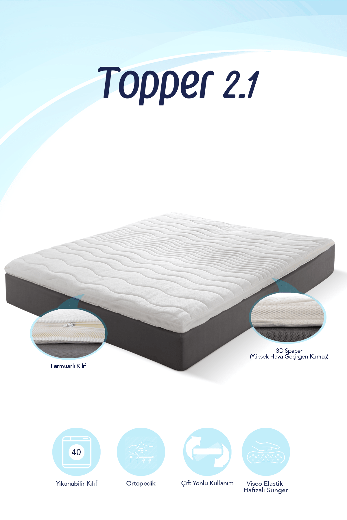 Topper 2.1 - Visco Yatak Pedi - Soft Hafızalı Visco Sünger - www.maviayyatak.com