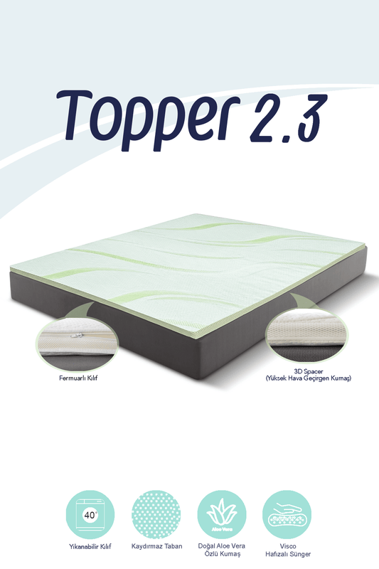 Topper 2.3 - Visco Aloe Vera Yatak Pedi - %100 Kaydırmaz Alt Yüzey - www.maviayyatak.com