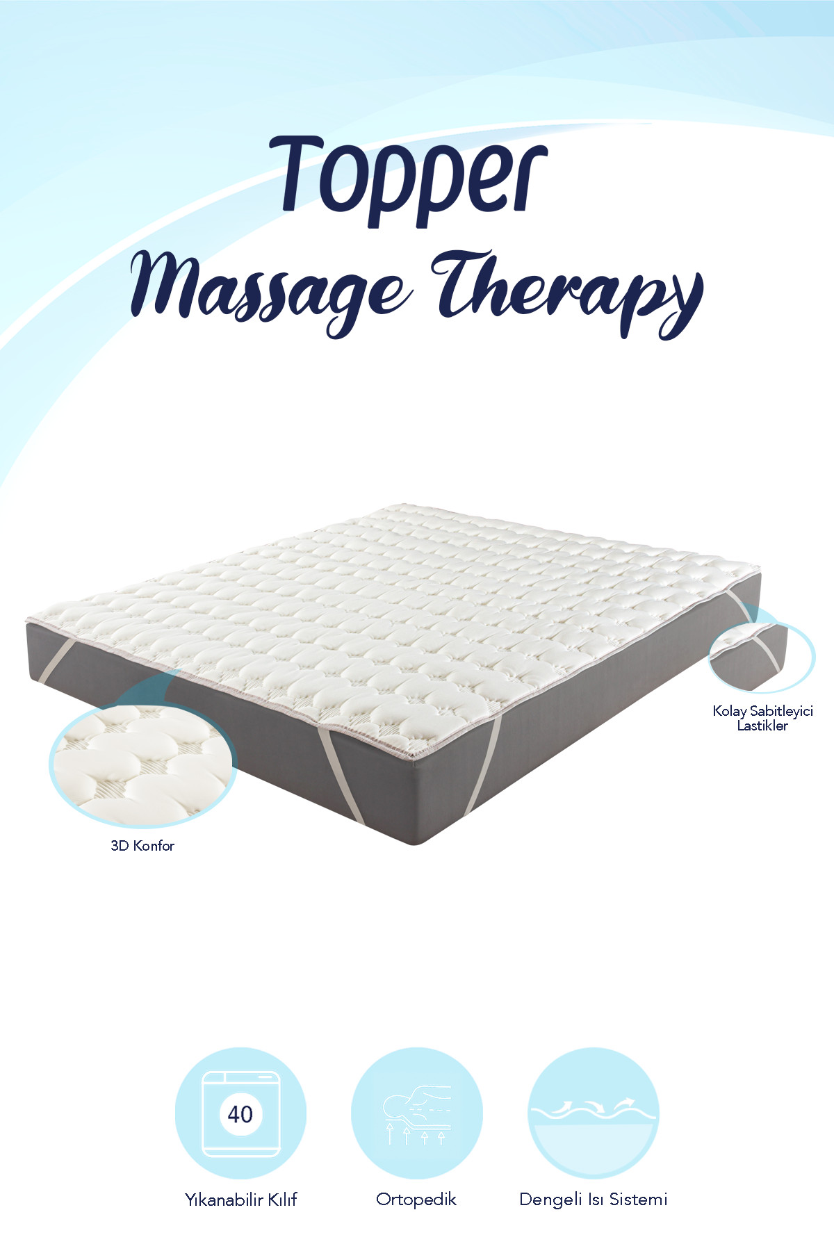 Topper 0.9 - Massage Therapy - 3D Soft Yatak Pedi - Yatak Koruyucu Uyku Pedi - www.maviayyatak.com